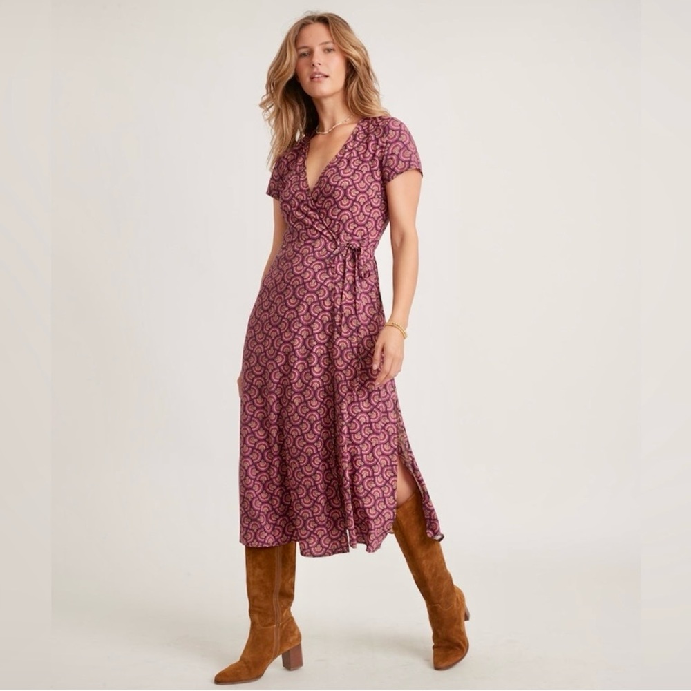 NWT Marine Layer Emlyn Midi Wrap Dress Fan Block Print